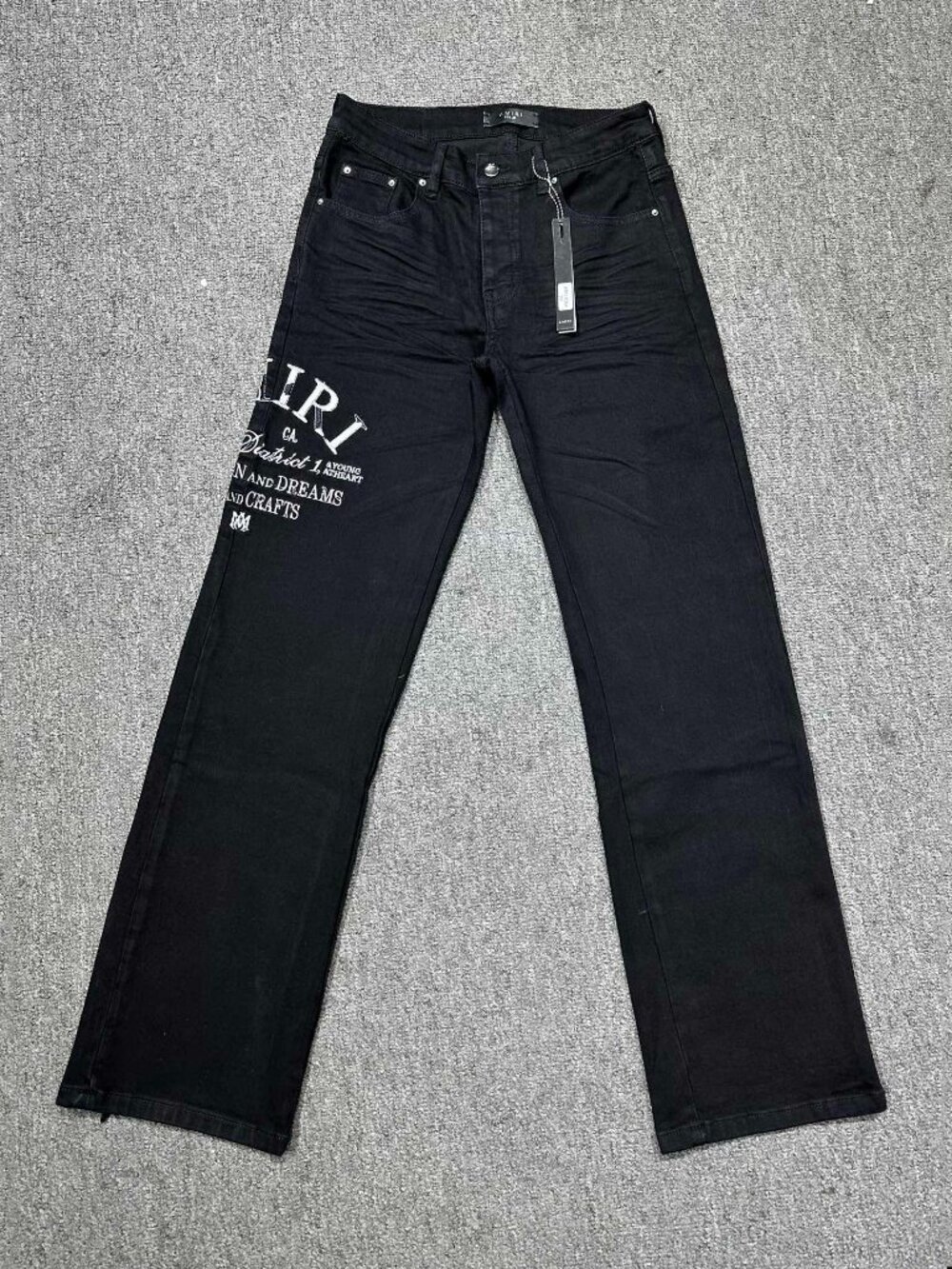AMIRI Black Floral Lettering Straight Leg Casual Jeans